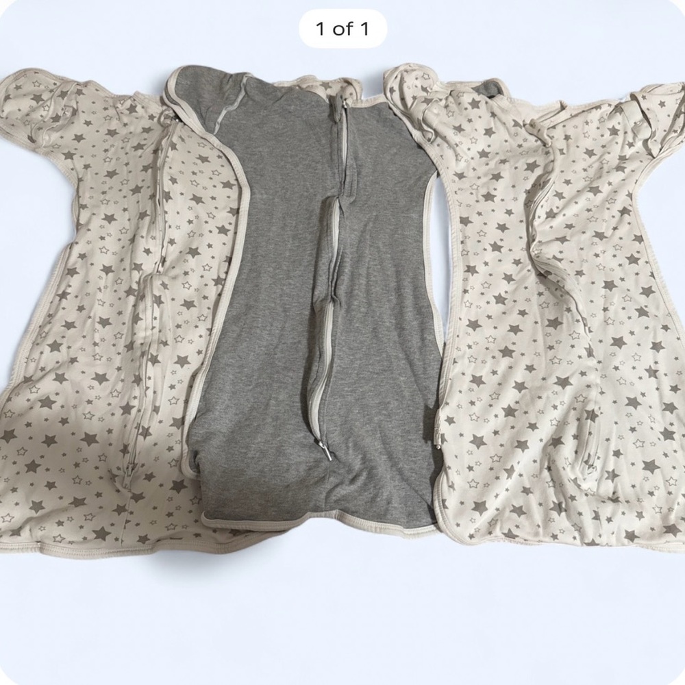 3 Neutral Star & Gray Baby Sleep Sacks - Soft Zippered Swaddle 💜🩶